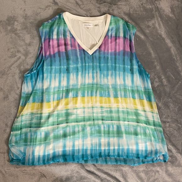Calvin Klein Tops - Calvin Klein Woman's OX Sleeveless Multicolor Top Sheer Lined‎ Spring colorful